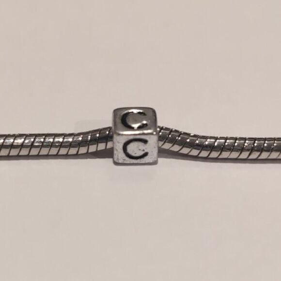 Silver C Spacer Charm for Pandora Style Bracelet - Picture 3 of 5